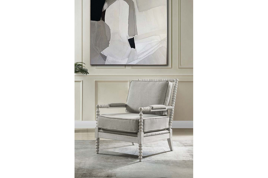 ACME™ Saraid Accent Chair - Gray Linen and Light Oak Finish