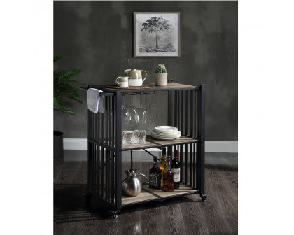 ACME - Zudora Folding Serving Cart in Antique Oak/Black