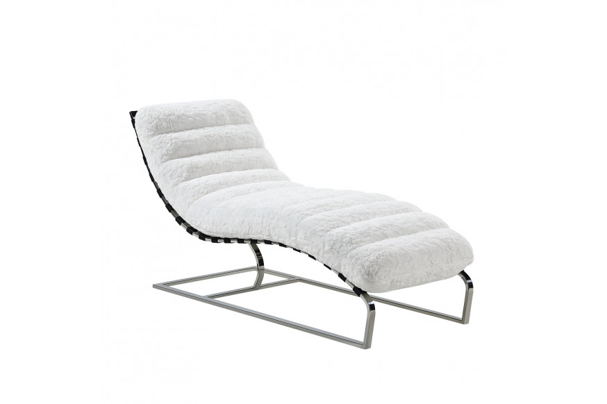 ACME™ Qortini Chaise - White Teddy Sherpa/Stainless Steel