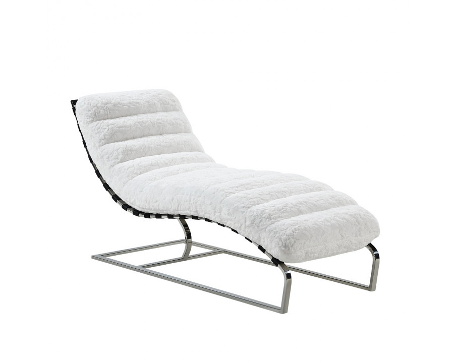 ACME Qortini Chaise - White Teddy Sherpa/Stainless Steel