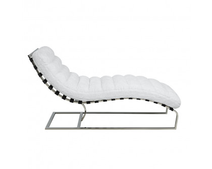 ACME™ Qortini Chaise - White Teddy Sherpa/Stainless Steel