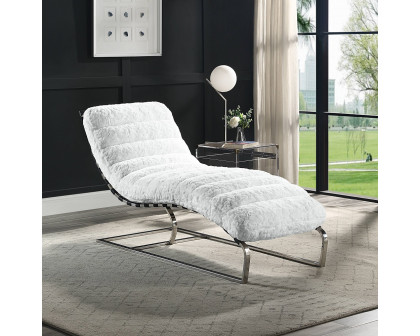 ACME™ Qortini Chaise - White Teddy Sherpa/Stainless Steel