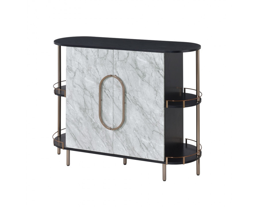 ACME - Vidal Wine Cabinet in Marble Print/Black/Champagne