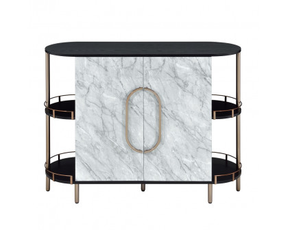 ACME - Vidal Wine Cabinet in Marble Print/Black/Champagne