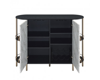 ACME - Vidal Wine Cabinet in Marble Print/Black/Champagne