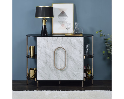 ACME - Vidal Wine Cabinet in Marble Print/Black/Champagne