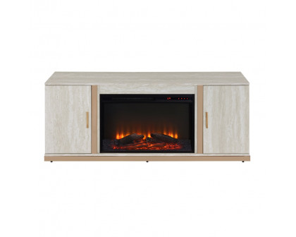 ACME - Vanna Console Cabinet with Fireplace in Stone Print/Gold