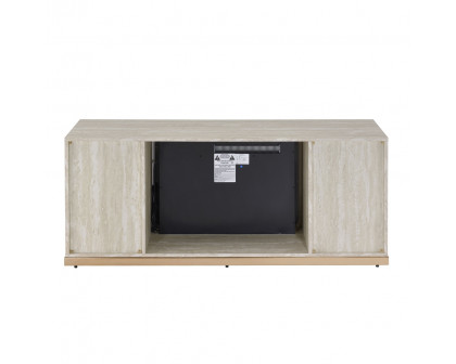 ACME - Vanna Console Cabinet with Fireplace in Stone Print/Gold