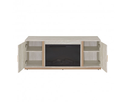 ACME - Vanna Console Cabinet with Fireplace in Stone Print/Gold