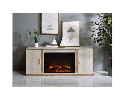 ACME - Vanna Console Cabinet with Fireplace in Stone Print/Gold