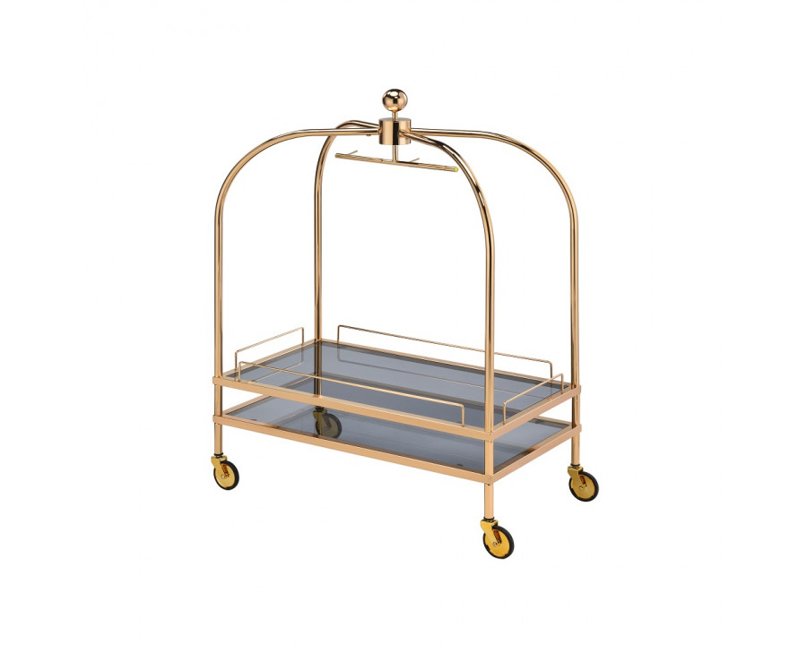 ACME - Bryna Serving Cart in Smoked Glass/Gold