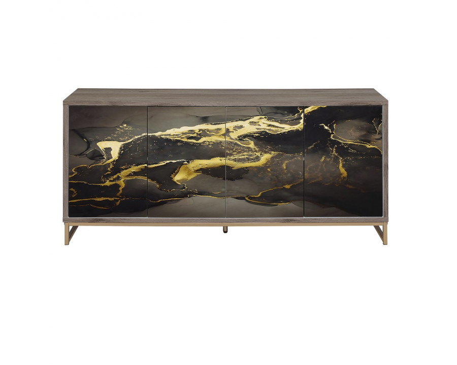 ACME - Payo Console Cabinet in Black Marble Print Oak/Champagne