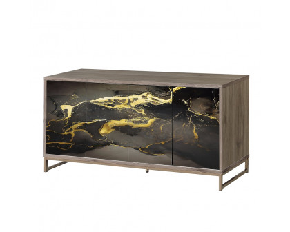 ACME - Payo Console Cabinet in Black Marble Print Oak/Champagne