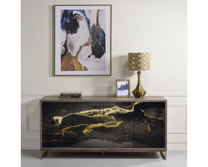 ACME - Payo Console Cabinet in Black Marble Print Oak/Champagne