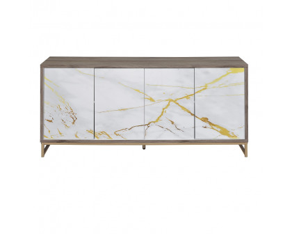 ACME - Paavan Console Cabinet in White Marble Print Oak/Champagne