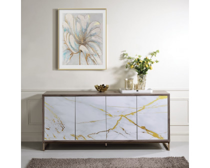 ACME - Paavan Console Cabinet in White Marble Print Oak/Champagne