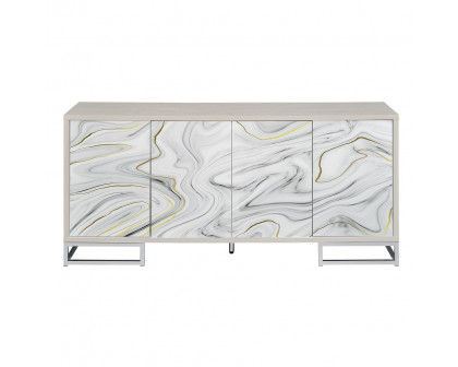 ACME Panos Console Cabinet - White Marble Print/Chrome