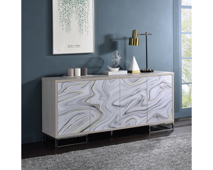 ACME Panos Console Cabinet - White Marble Print/Chrome