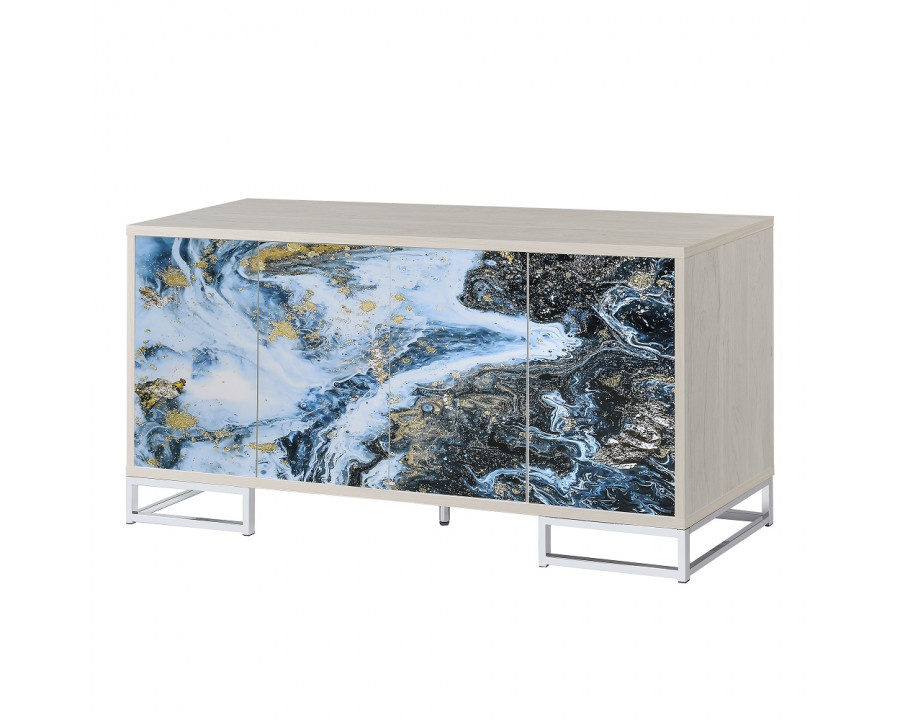 ACME Liam Console Cabinet - Blue Marble Print/Chrome