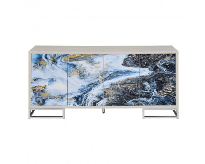 ACME Liam Console Cabinet - Blue Marble Print/Chrome