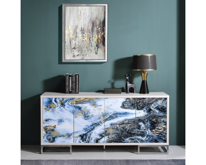 ACME Liam Console Cabinet - Blue Marble Print/Chrome