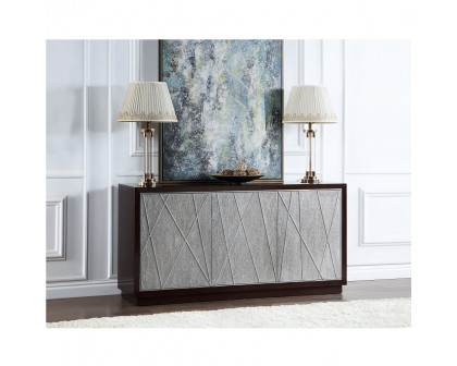 ACME - Geranio Console Cabinet in Metallic Silver/Walnut