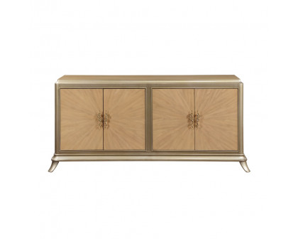 ACME - Dodie Console Cabinet in Natural Oak Sunburst Pattern/Taupe Champaign