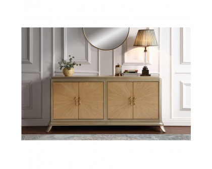 ACME - Dodie Console Cabinet in Natural Oak Sunburst Pattern/Taupe Champaign