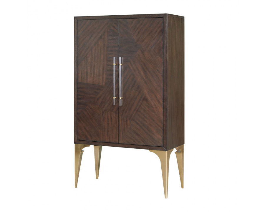 ACME - Andy Bar Cabinet in Brushed Brown Oak/Champagne