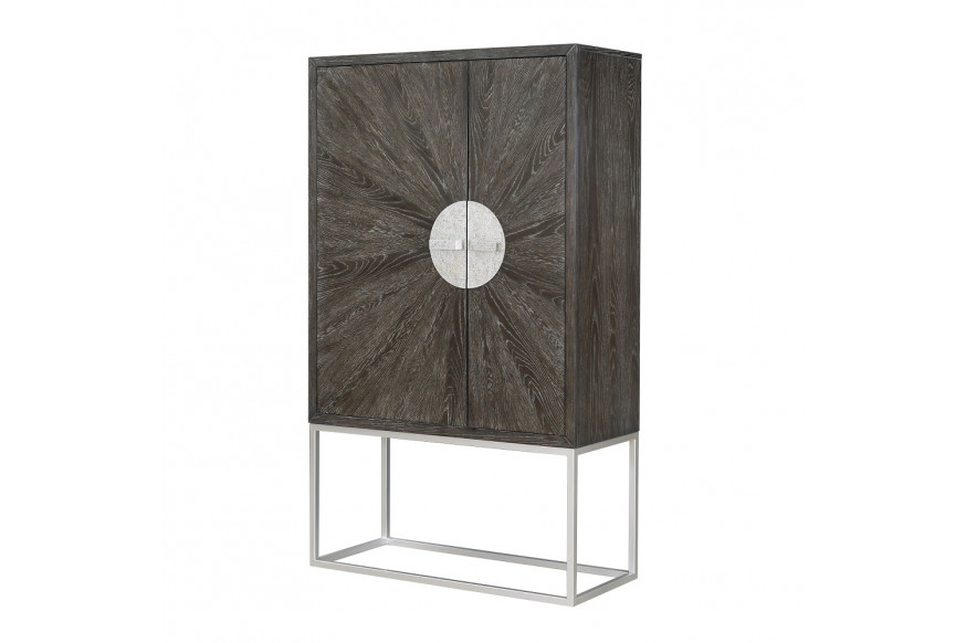 ACME™ Andra Bar Cabinet - Hand Brushed Gray Oak/Chrome