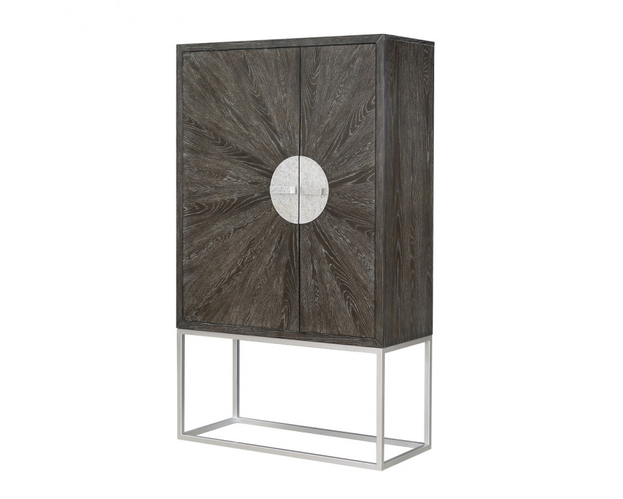 ACME - Andra Bar Cabinet in Hand Brushed Gray Oak/Chrome