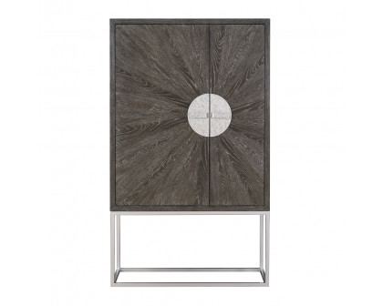 ACME™ Andra Bar Cabinet - Hand Brushed Gray Oak/Chrome