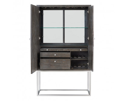 ACME™ Andra Bar Cabinet - Hand Brushed Gray Oak/Chrome