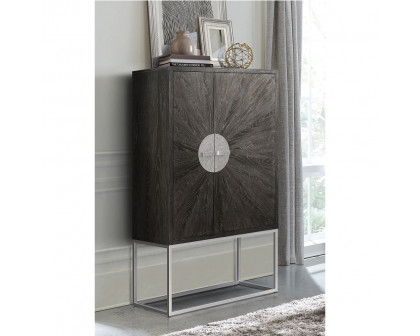 ACME™ Andra Bar Cabinet - Hand Brushed Gray Oak/Chrome