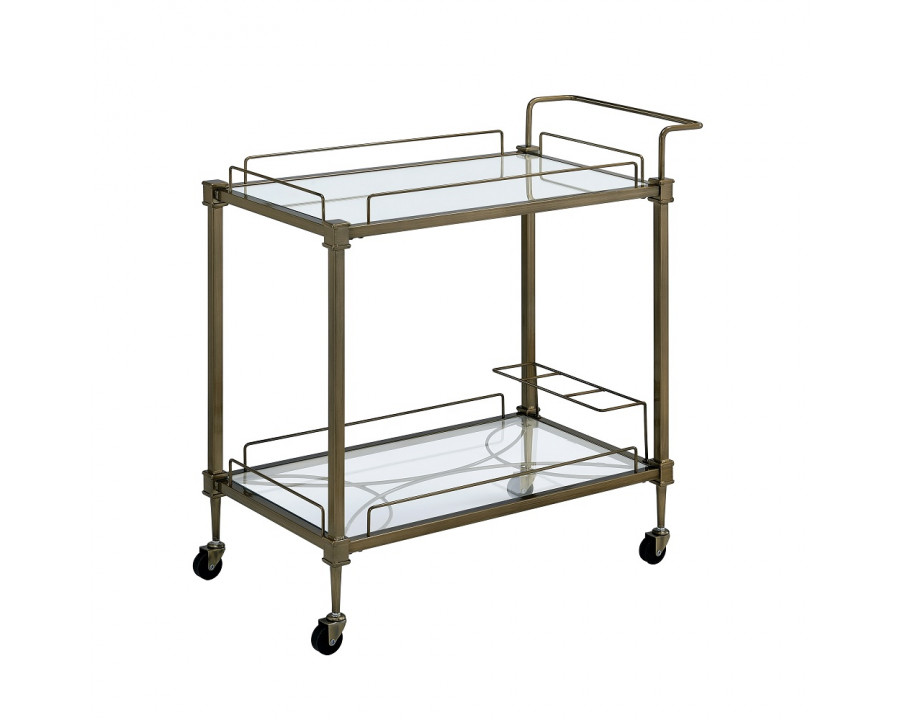 ACME - Aditya Serving Cart in Mirrored/Antique Brass