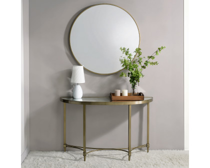 ACME - Aditya Console Table with Mirror in Mirrored/Antique Brass