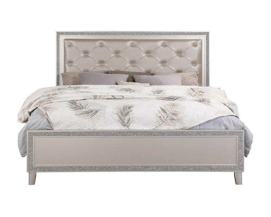 ACME Sliverfluff California King Bed with Led - Synthetic Leather/Champagne