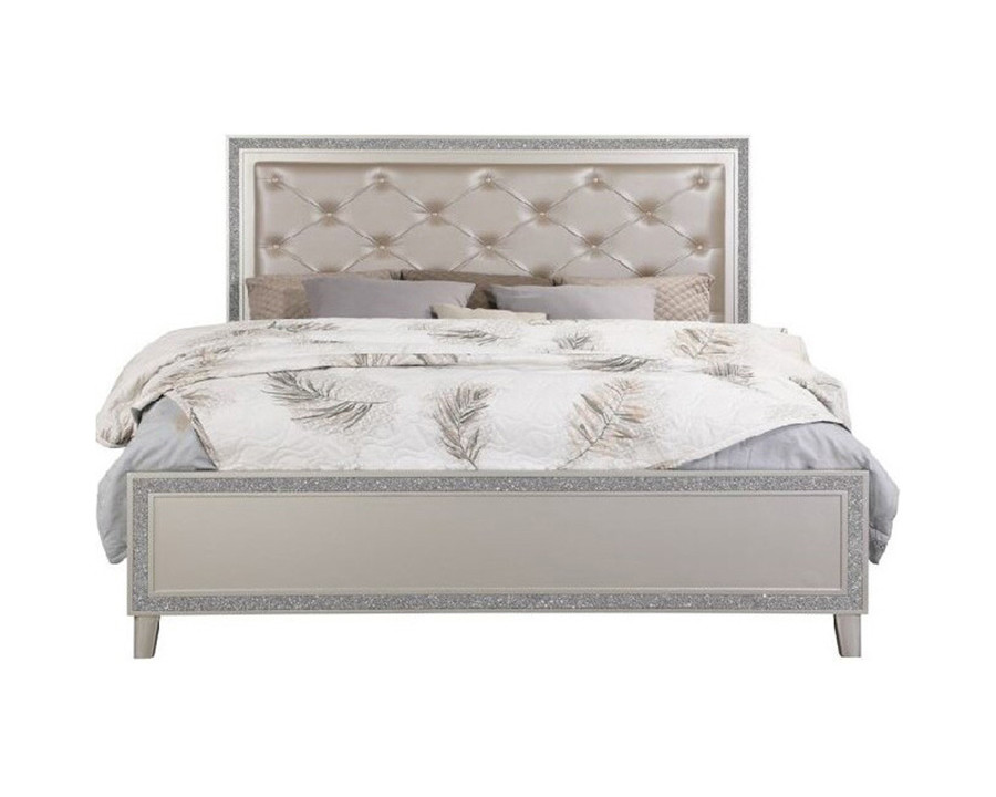 ACME Sliverfluff Eastern King Bed with Led - Synthetic Leather/Champagne