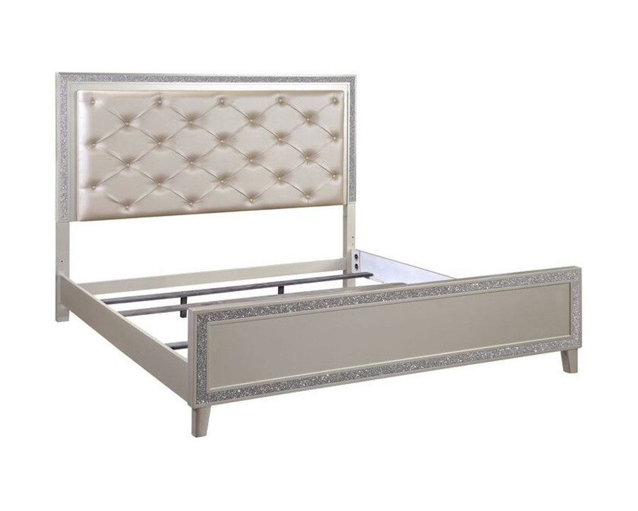 ACME Sliverfluff Queen Bed with Led - Synthetic Leather/Champagne