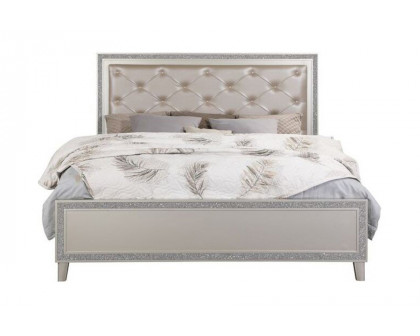 ACME Sliverfluff Queen Bed with Led - Synthetic Leather/Champagne