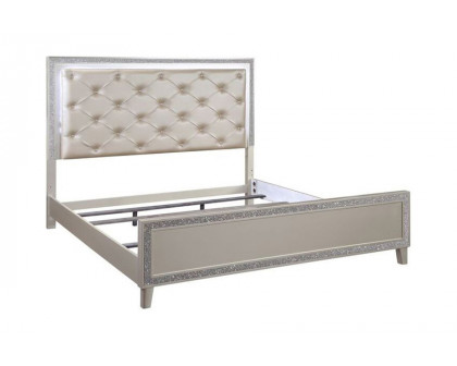 ACME Sliverfluff Queen Bed with Led - Synthetic Leather/Champagne