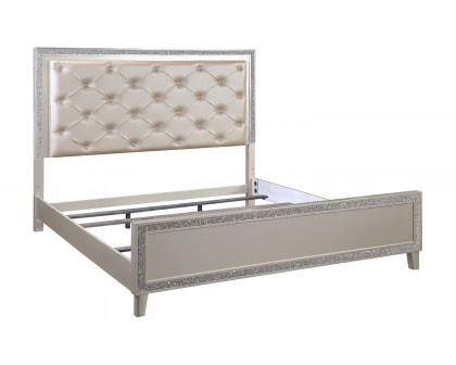 ACME Sliverfluff Queen Bed with Led - Synthetic Leather/Champagne