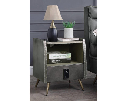 ACME - Doris Nightstand with USB & Electric Lock in Gray/Aluminum