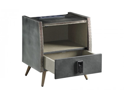 ACME - Doris Nightstand with USB & Electric Lock in Gray/Aluminum