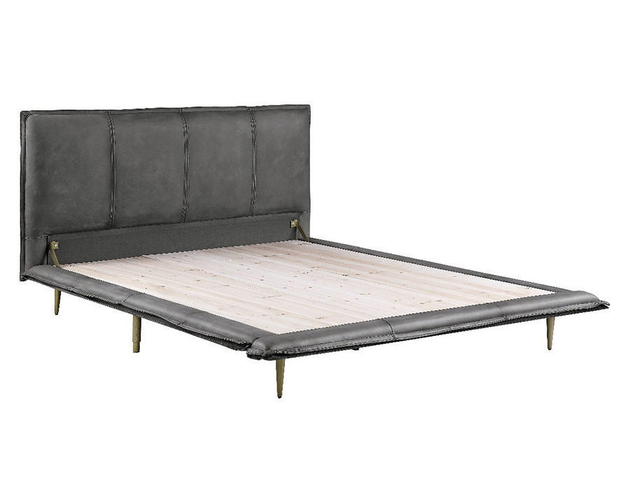 ACME Metis Bed - Gray Top Grain Leather, Eastern King Size