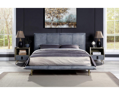 ACME Metis Bed - Gray Top Grain Leather, Queen Size