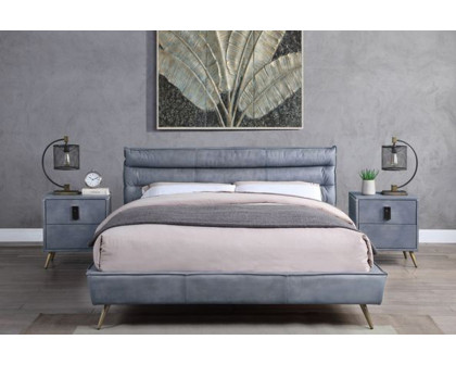 ACME Doris Bed - Gray Top Grain Leather, Eastern King Size