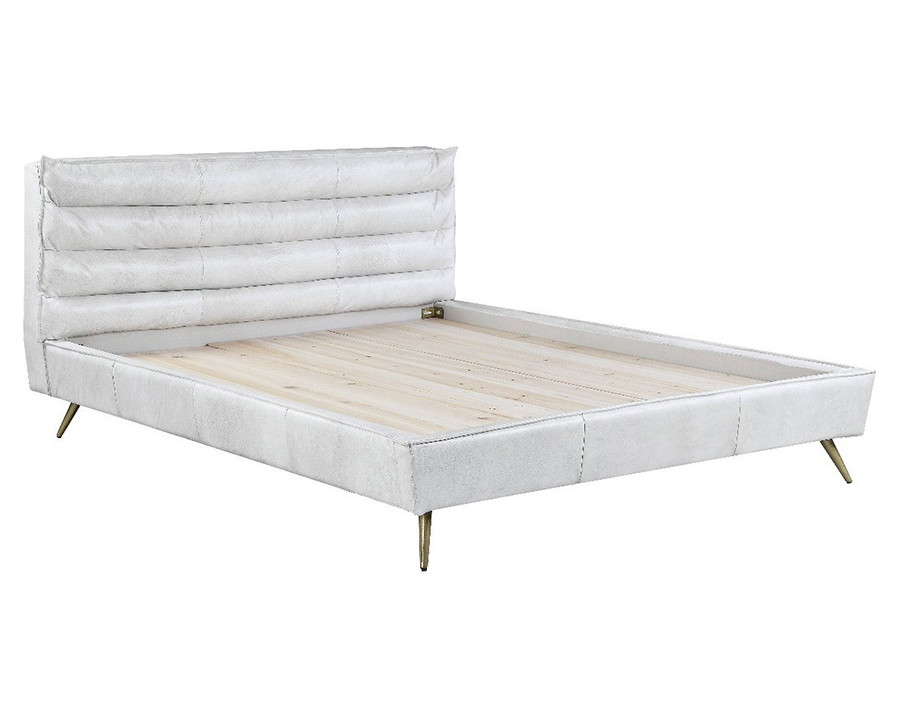 ACME Doris Bed - Vintage White Top Grain Leather, Eastern King Size