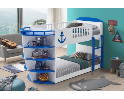 ACME Neptune Twin Over Twin Bunk Bed with Storage Shelves - Sky Blue Finish