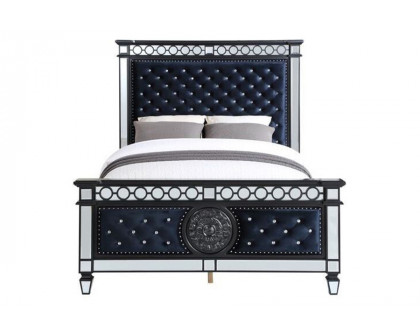 ACME Varian II Eastern King Bed - Mirrored/Dark Navy Blue/Black/Sliver